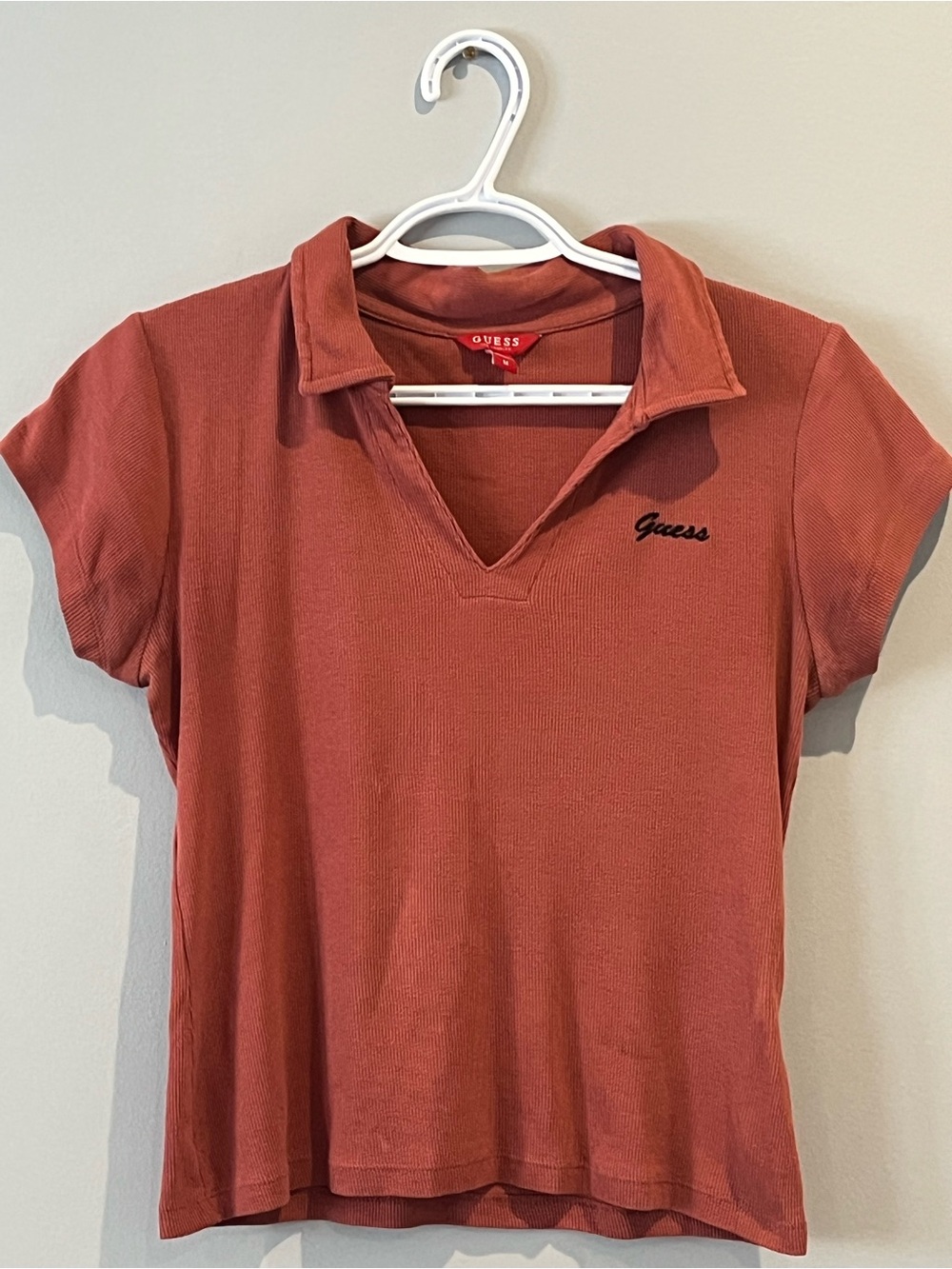 Y2K Guess Women's Rust Short Sleeve Polo Top button down shirt